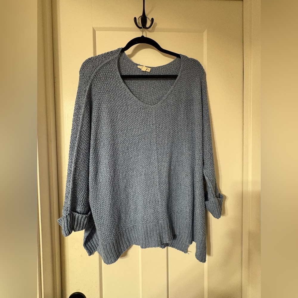 EE-Some Cozy V-Neck Knit Sweater in Light Blue
